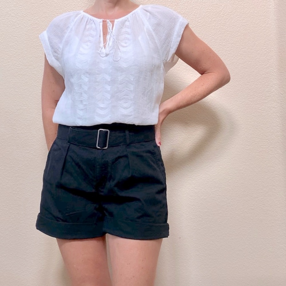 Madewell White Boho Embroidered Tie Neck Top XS